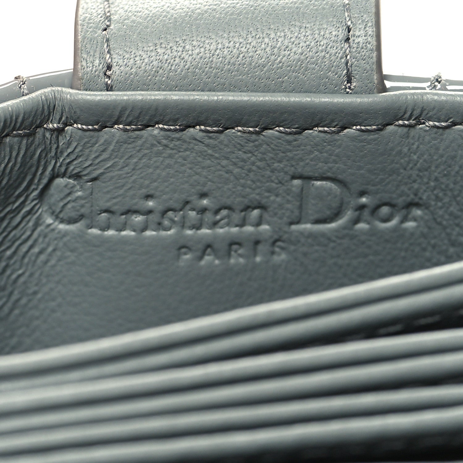 Christian Dior Patent Cannage Lady Dior 5 Gusset Card Holder Grey Stone 6 of 9