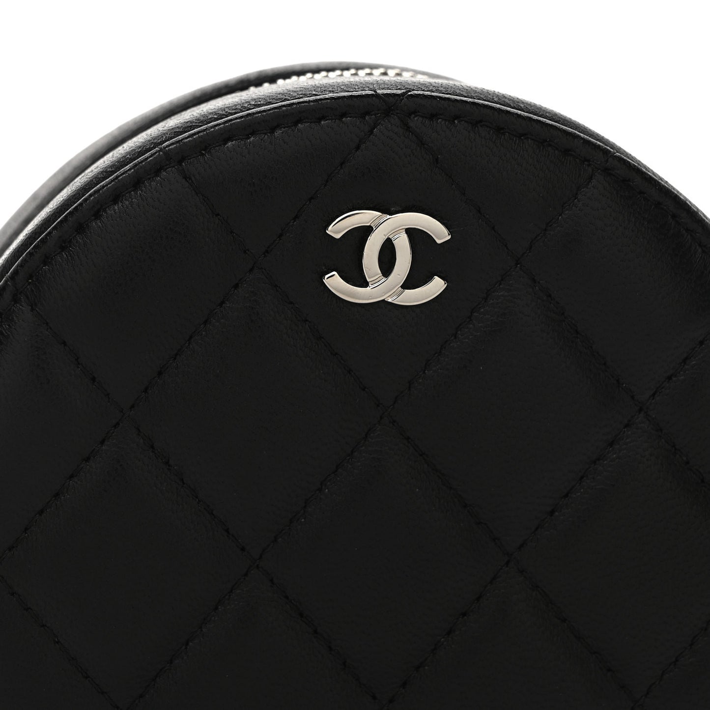 Lambskin Quilted Round Clutch With Chain Black