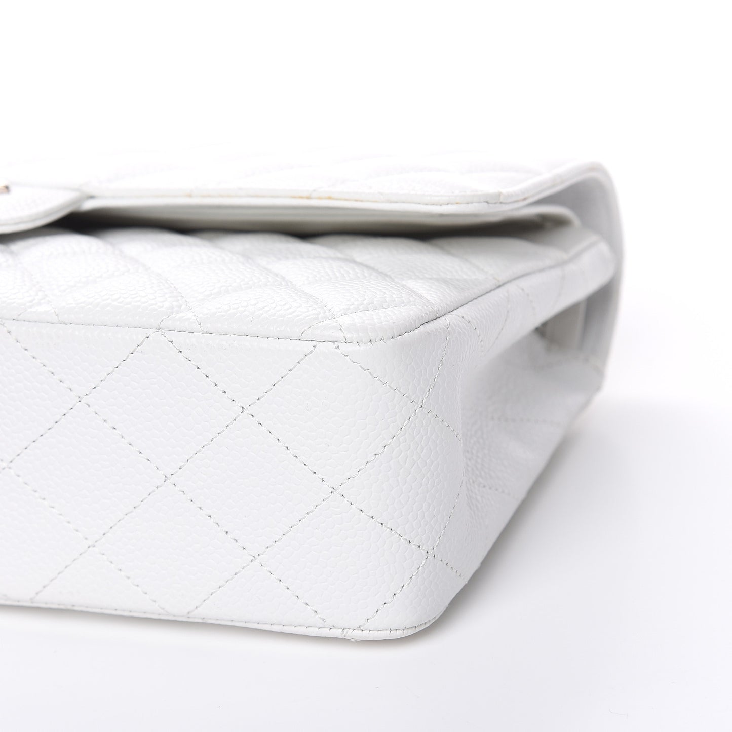 Caviar Quilted Medium Double Flap White