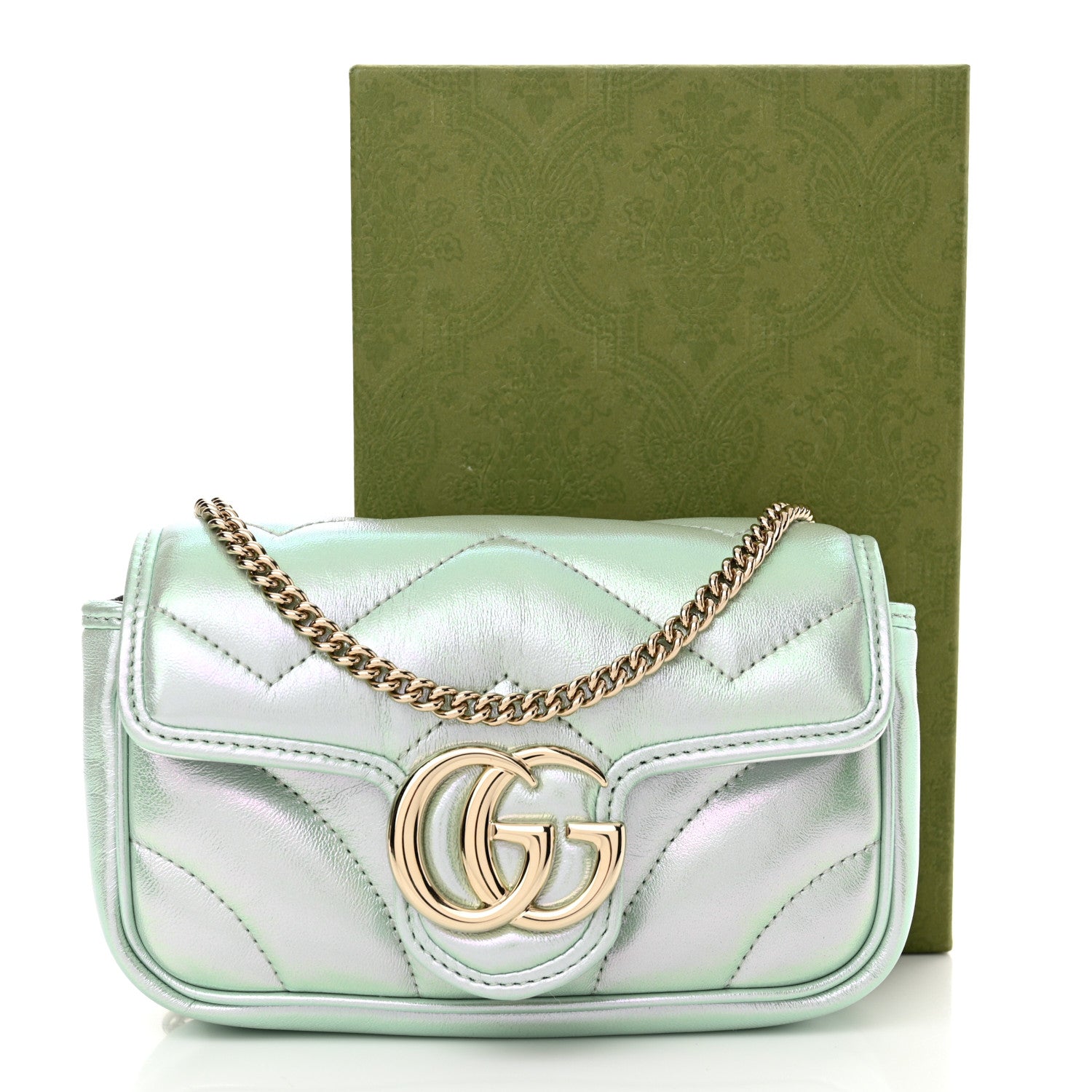 Gucci Iridescent Nappa Chevron Matelasse Super Mini GG Marmont Shoulder Bag Green Iridescent 11 of 11