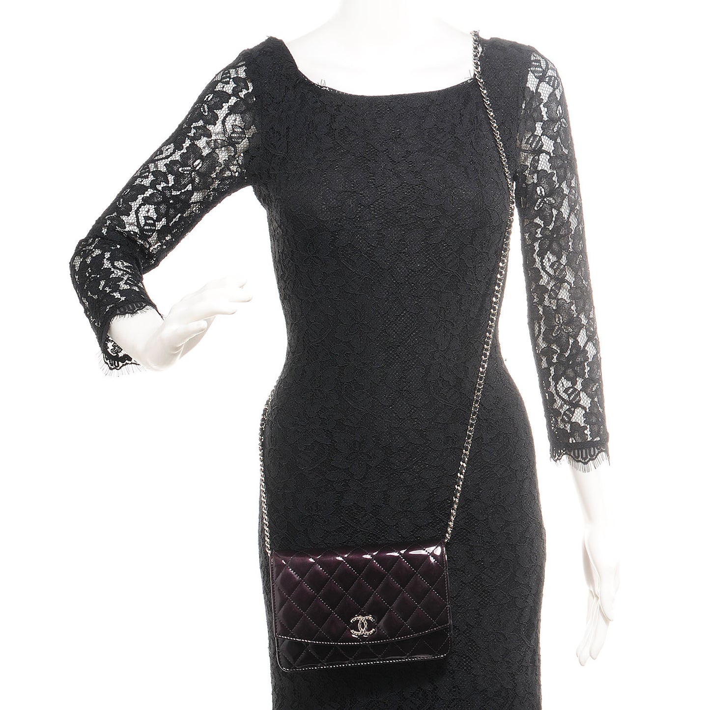 Patent Quilted Brilliant Wallet On Chain WOC Bordeaux Clair