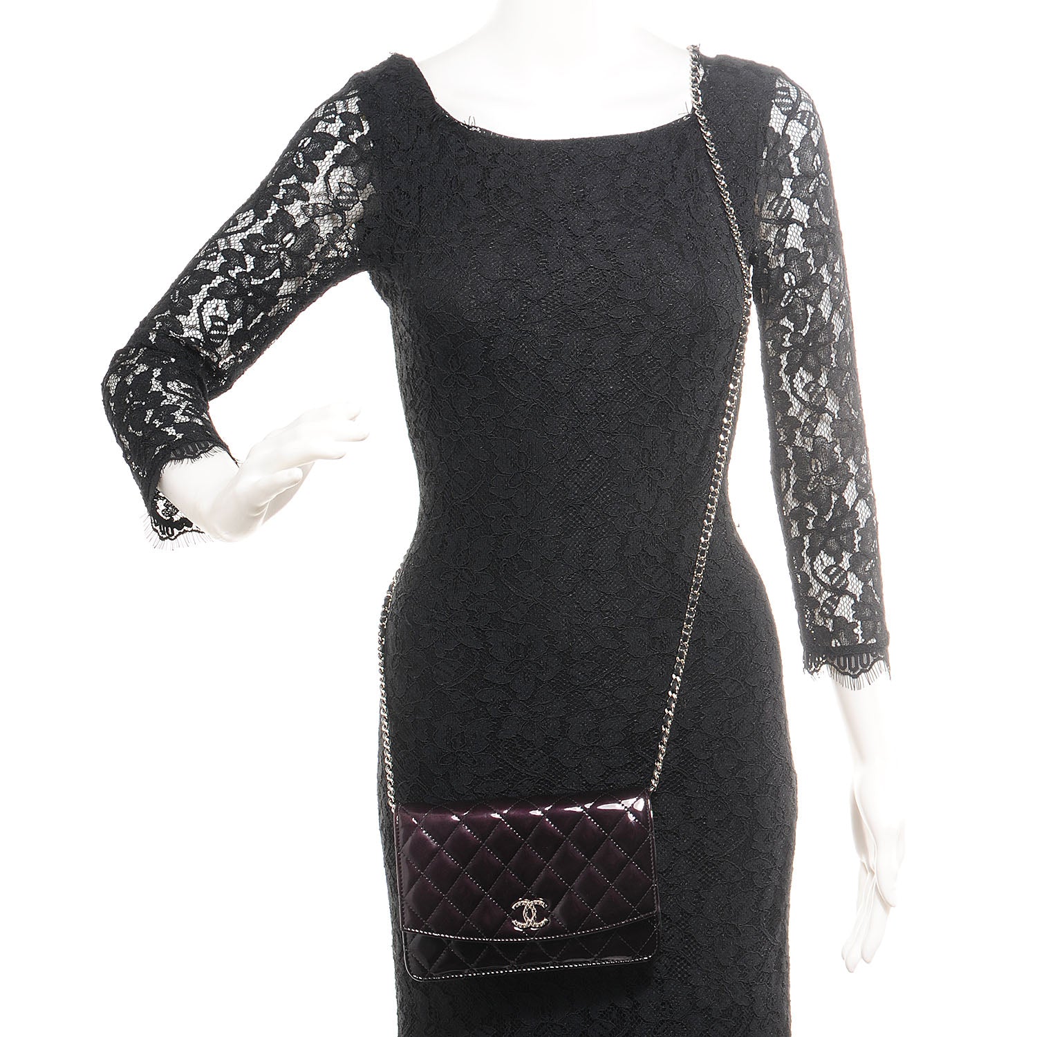 Chanel Patent Quilted Brilliant Wallet On Chain WOC Bordeaux Clair 2 of 9