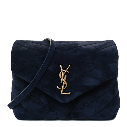 Saint Laurent Suede Y Quilted Monogram Toy Loulou Crossbody Bag Navy 1 of 13