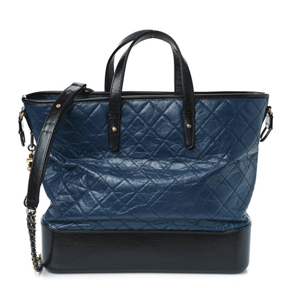 Chanel Aged Calfskin Quilted Large Gabrielle Shopping Tote Navy Black 1 of 9