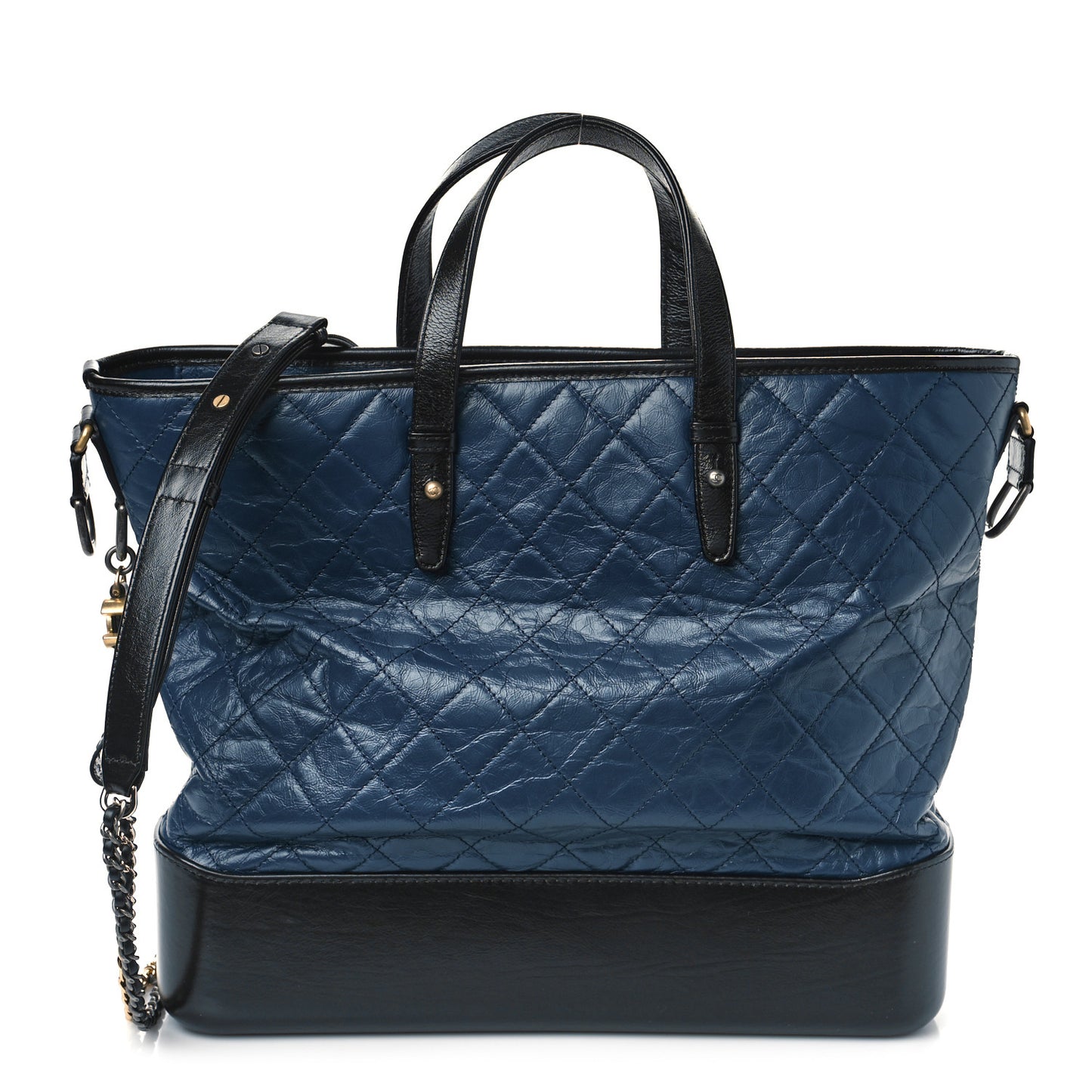 Aged Calfskin Quilted Large Gabrielle Shopping Tote Navy Black