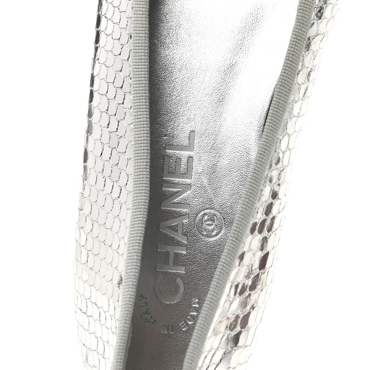 Metallic Snakeskin Cap Toe CC Ballerina Flats 37.5 Silver
