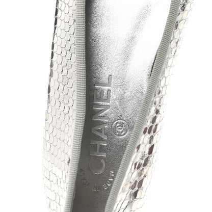 Chanel Metallic Snakeskin Cap Toe CC Ballerina Flats 37.5 Silver 8 of 9