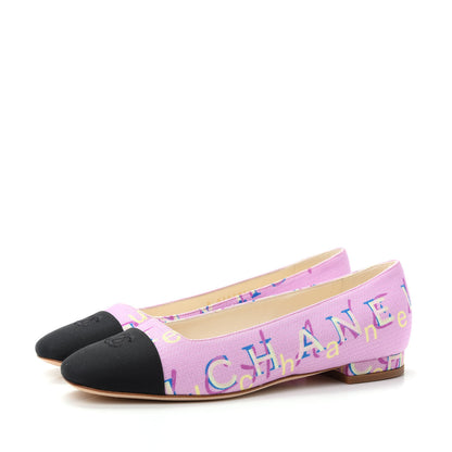 Chanel Fabric Grosgrain CC Flats 36 Pink Beige Black 3 of 11
