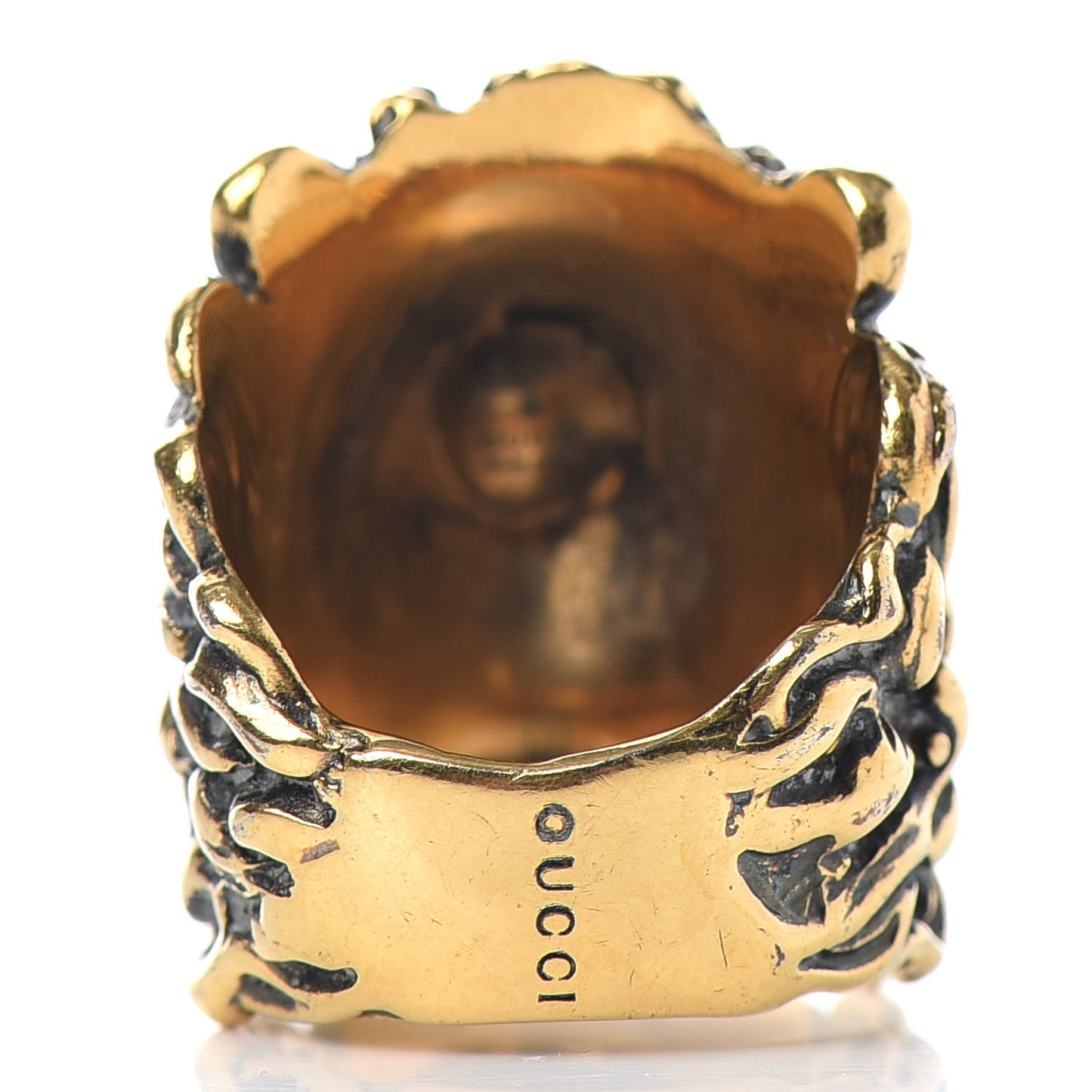 Metal Lion Head Ring 6.75 Aged Gold