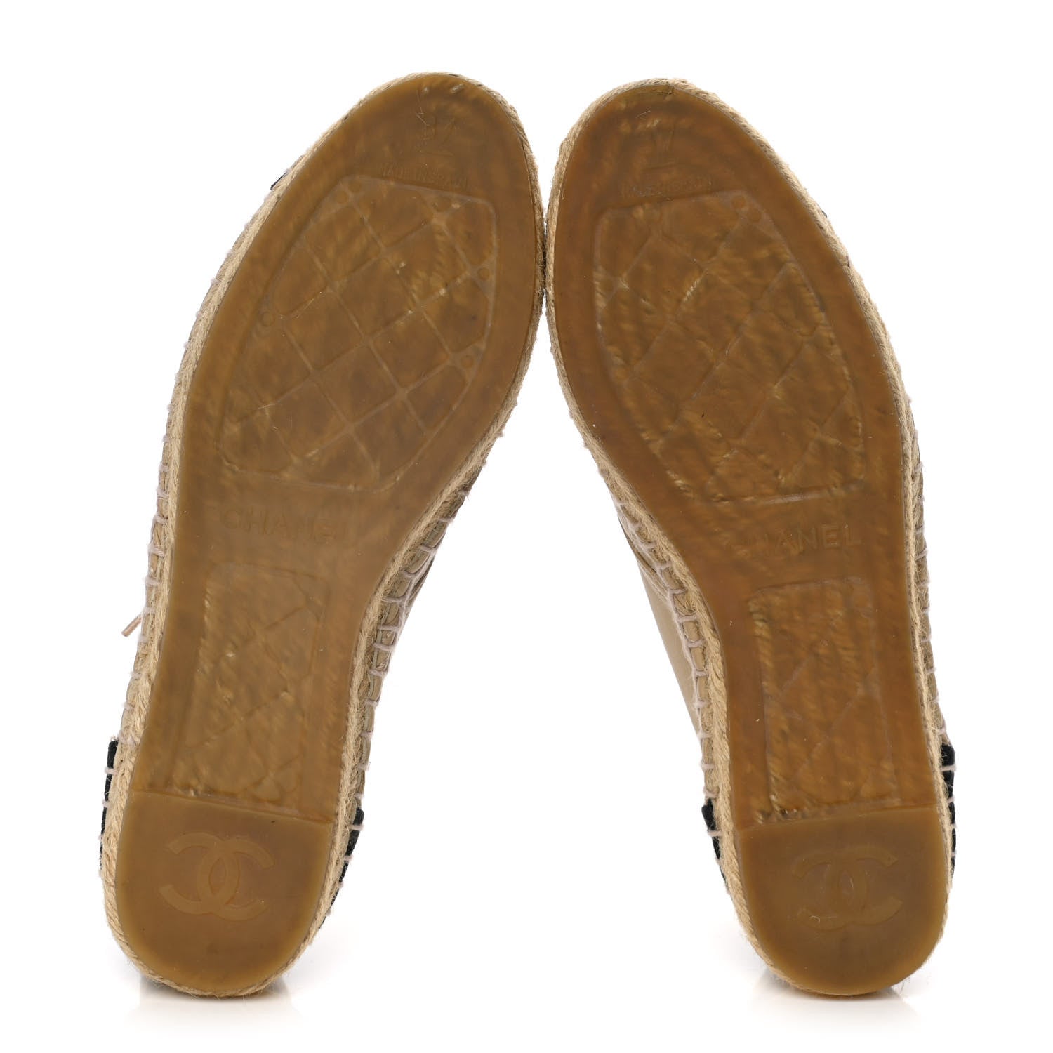 Chanel Lambskin Canvas Cap Toe Lace Up Espadrilles 37 Dark Beige Black 6 of 13
