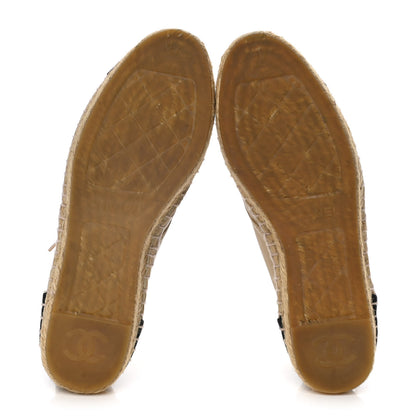 Chanel Lambskin Canvas Cap Toe Lace Up Espadrilles 37 Dark Beige Black 6 of 13