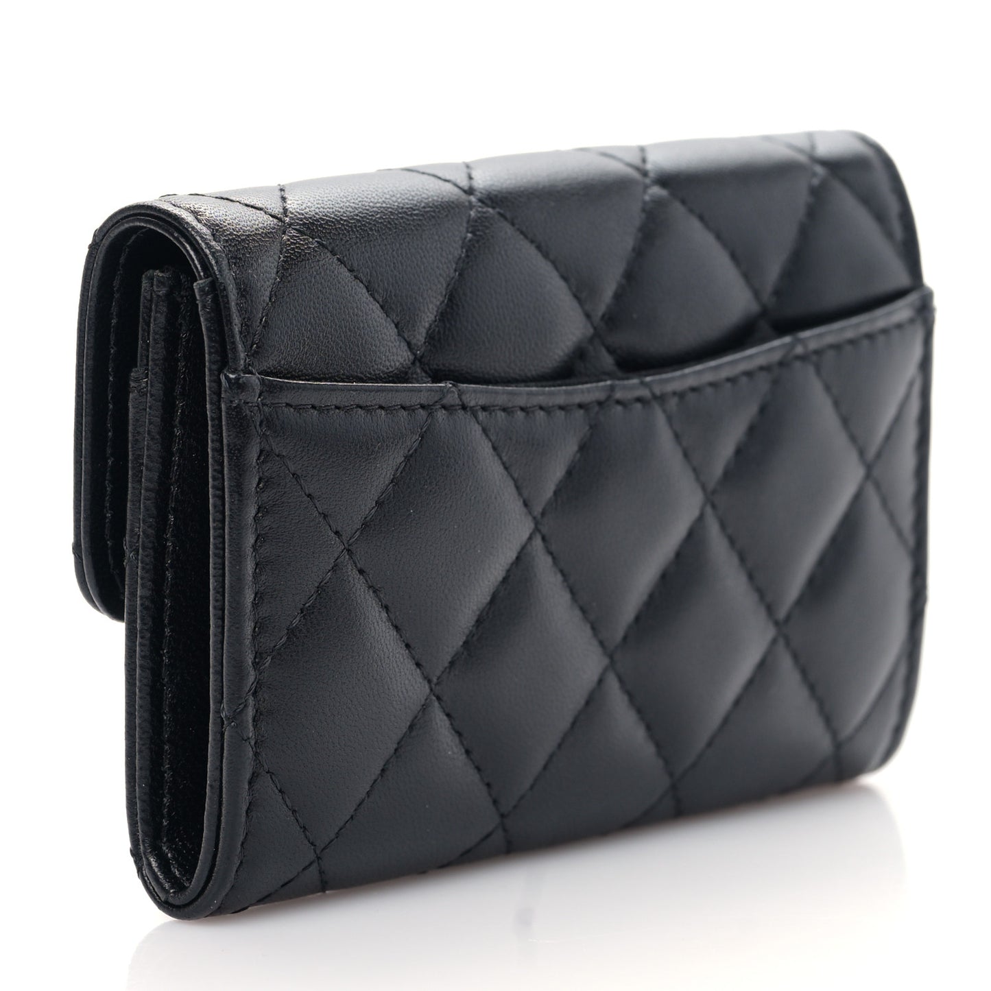 Lambskin Quilted Flap Card Holder Wallet So Black