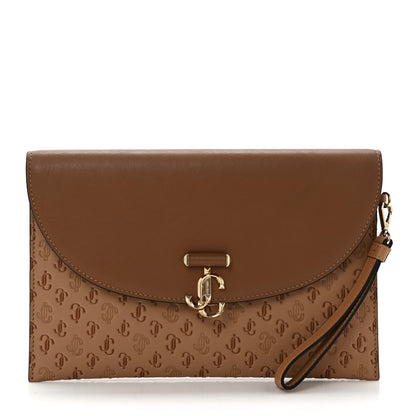 Jimmy Choo Calfskin JC Embossed Envelope Pouch Caramel 1 of 7