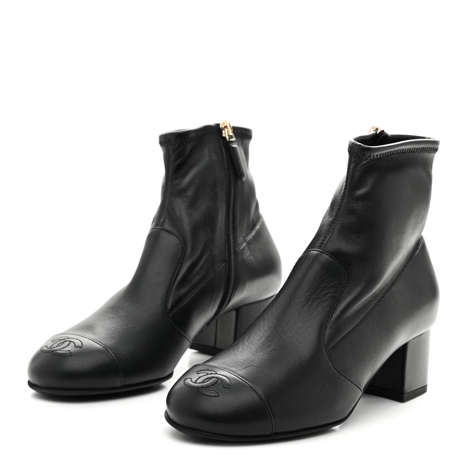 Chanel Stretch Lambskin Cap Toe CC Uniform Short Boots 36 Black 4 of 9