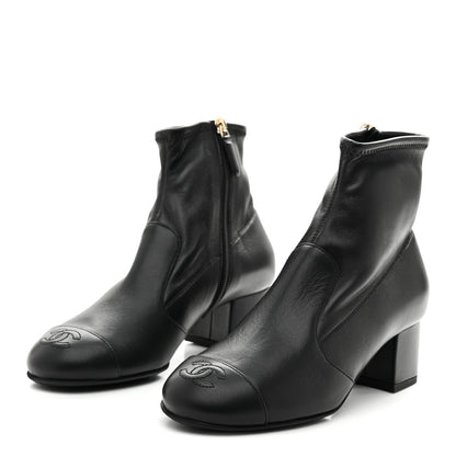 Chanel Stretch Lambskin Cap Toe CC Uniform Short Boots 36 Black 4 of 9