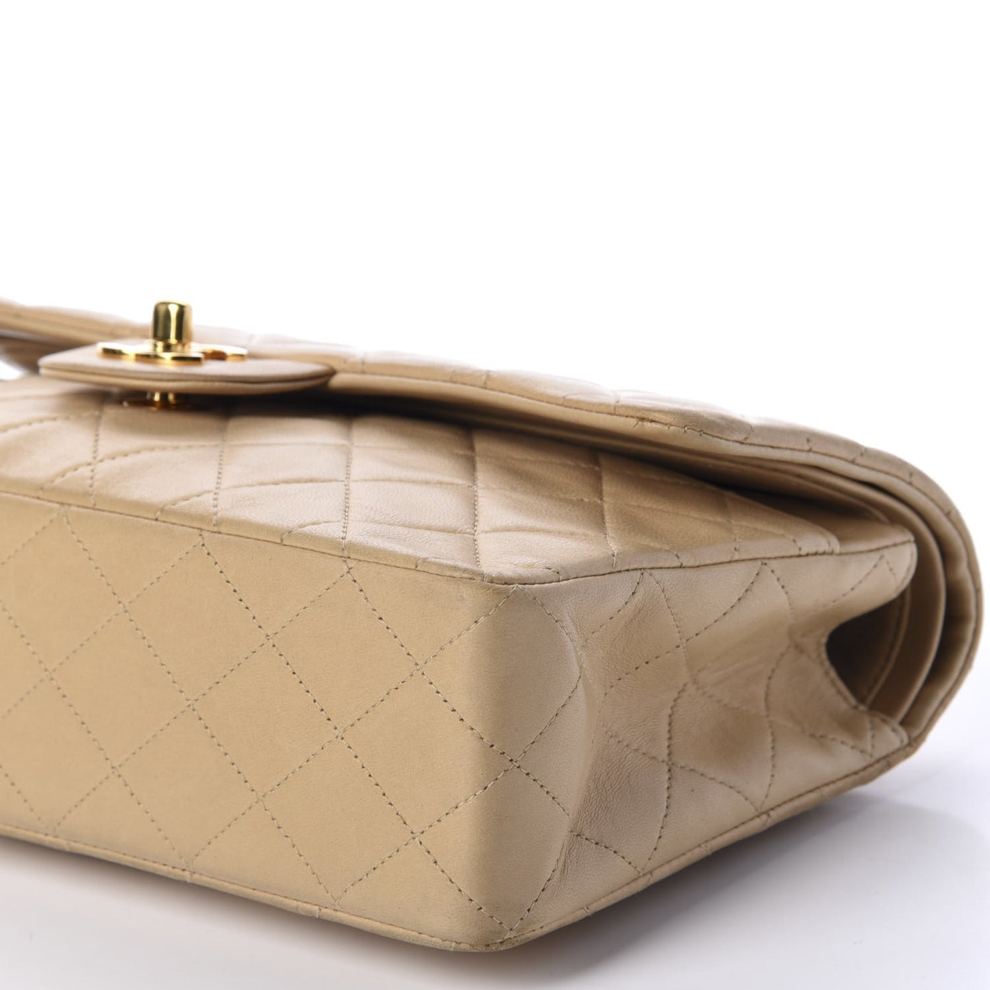 Lambskin Quilted Medium Double Flap Beige