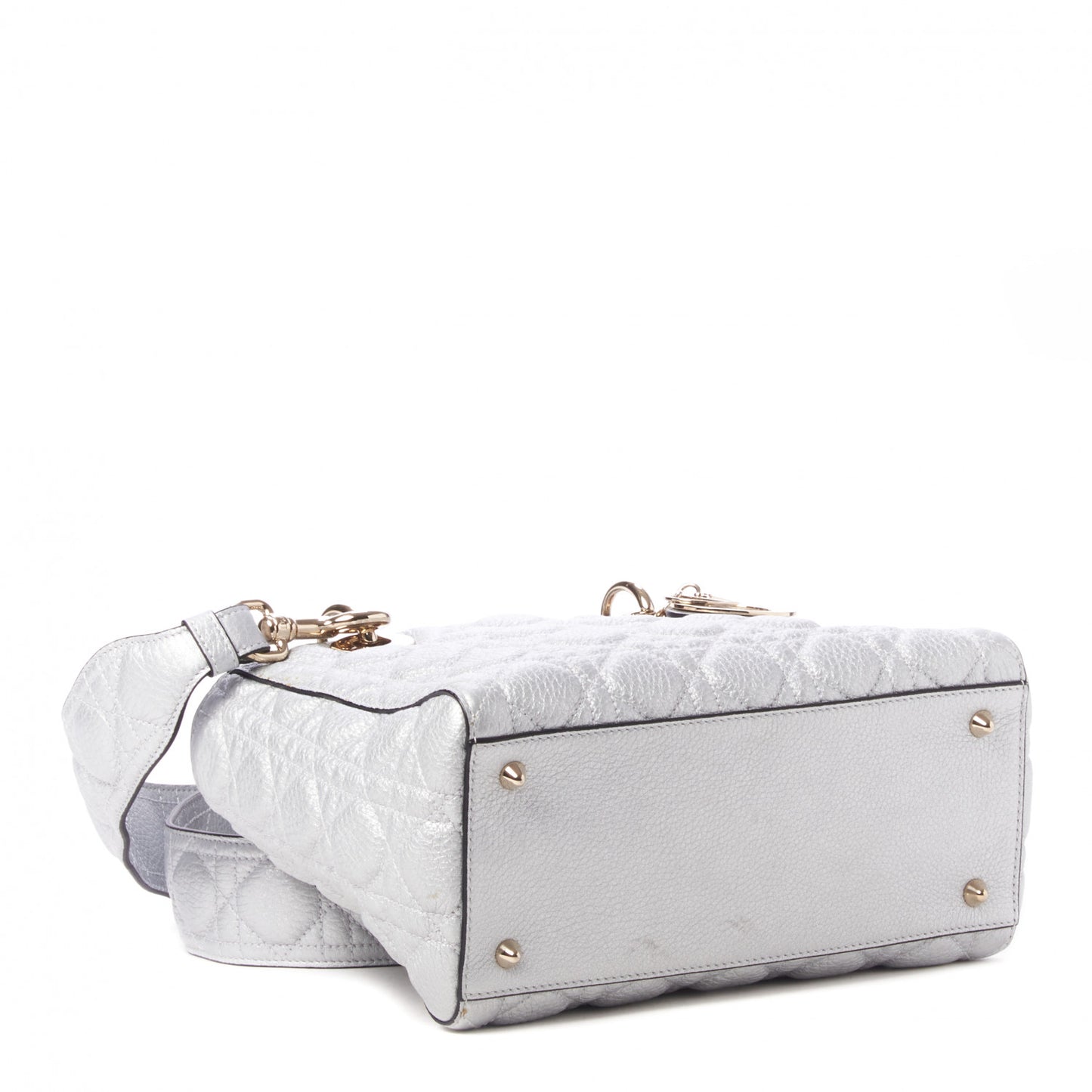 Metallic Grained Calfskin Cannage Medium Supple Lady Dior Silver
