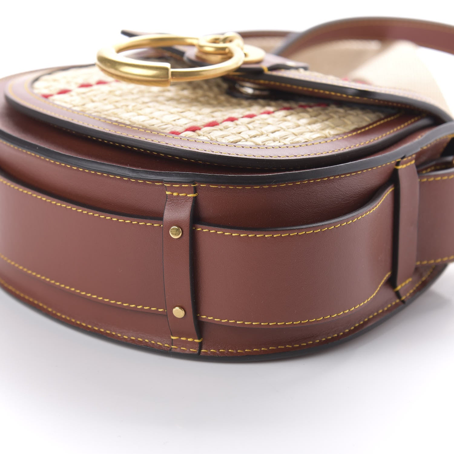 Chloe Calfskin Raffia Embroidered Small Tess Bag Sepia Brown 7 of 9