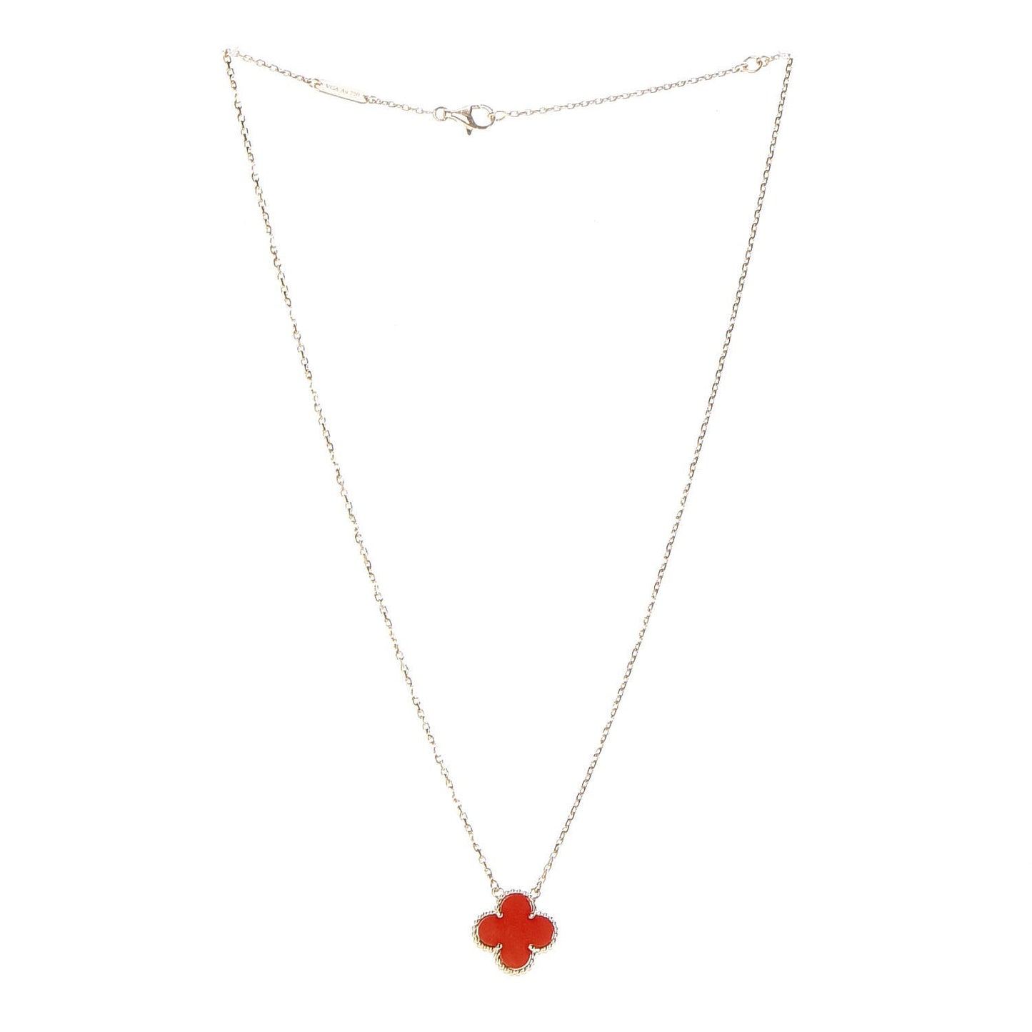 18K Yellow Gold Carnelian Vintage Alhambra Pendant Necklace