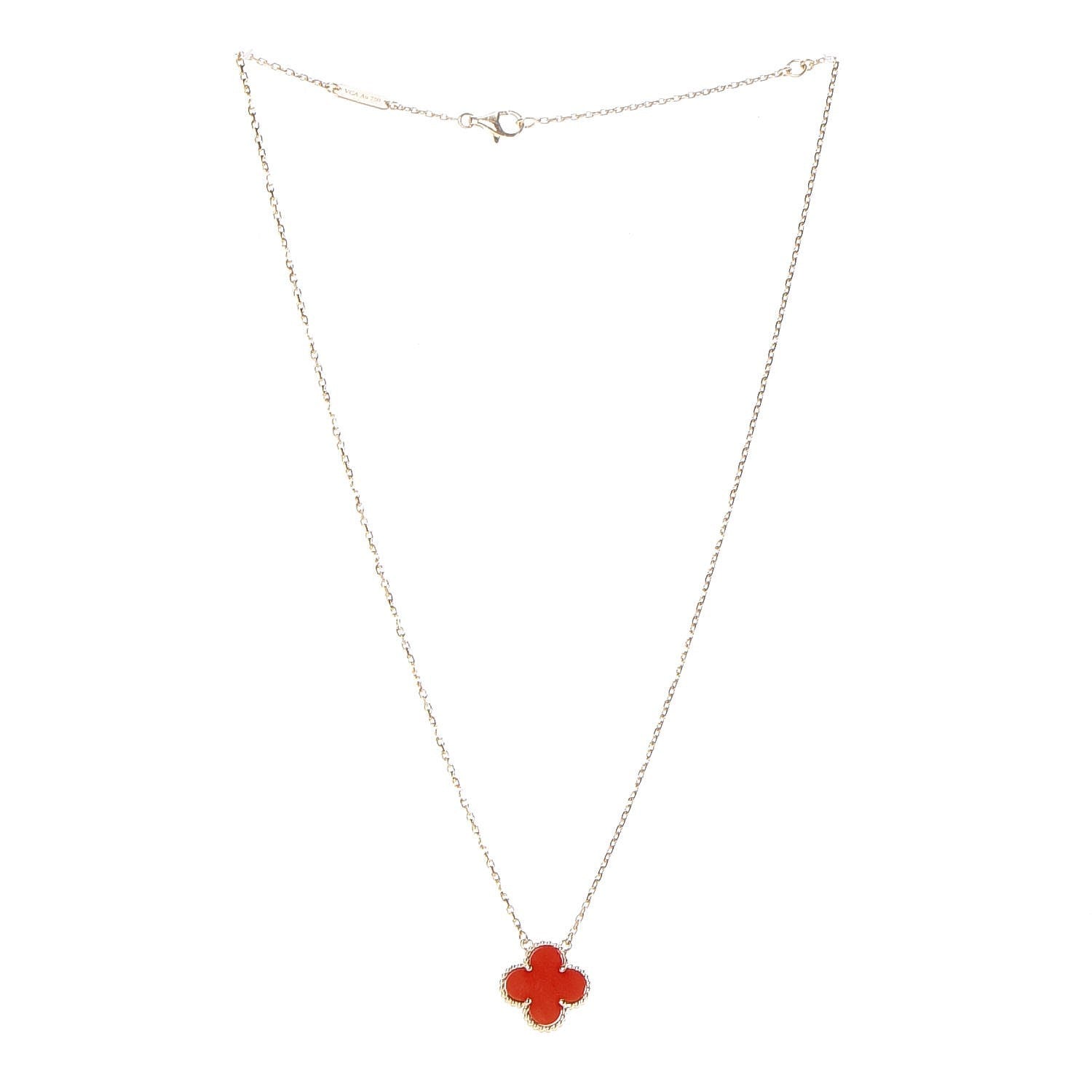 Van Cleef & Arpels 18K Yellow Gold Carnelian Vintage Alhambra Pendant Necklace 3 of 6