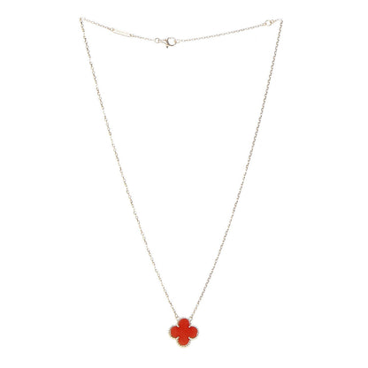 Van Cleef & Arpels 18K Yellow Gold Carnelian Vintage Alhambra Pendant Necklace 3 of 6