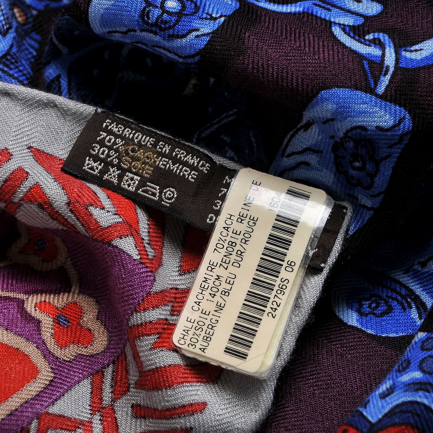 Hermes Cashmere Silk Zenobie Reine De Palmyre Shawl 140 Aubergine Bleu Dur Rouge 8 of 10