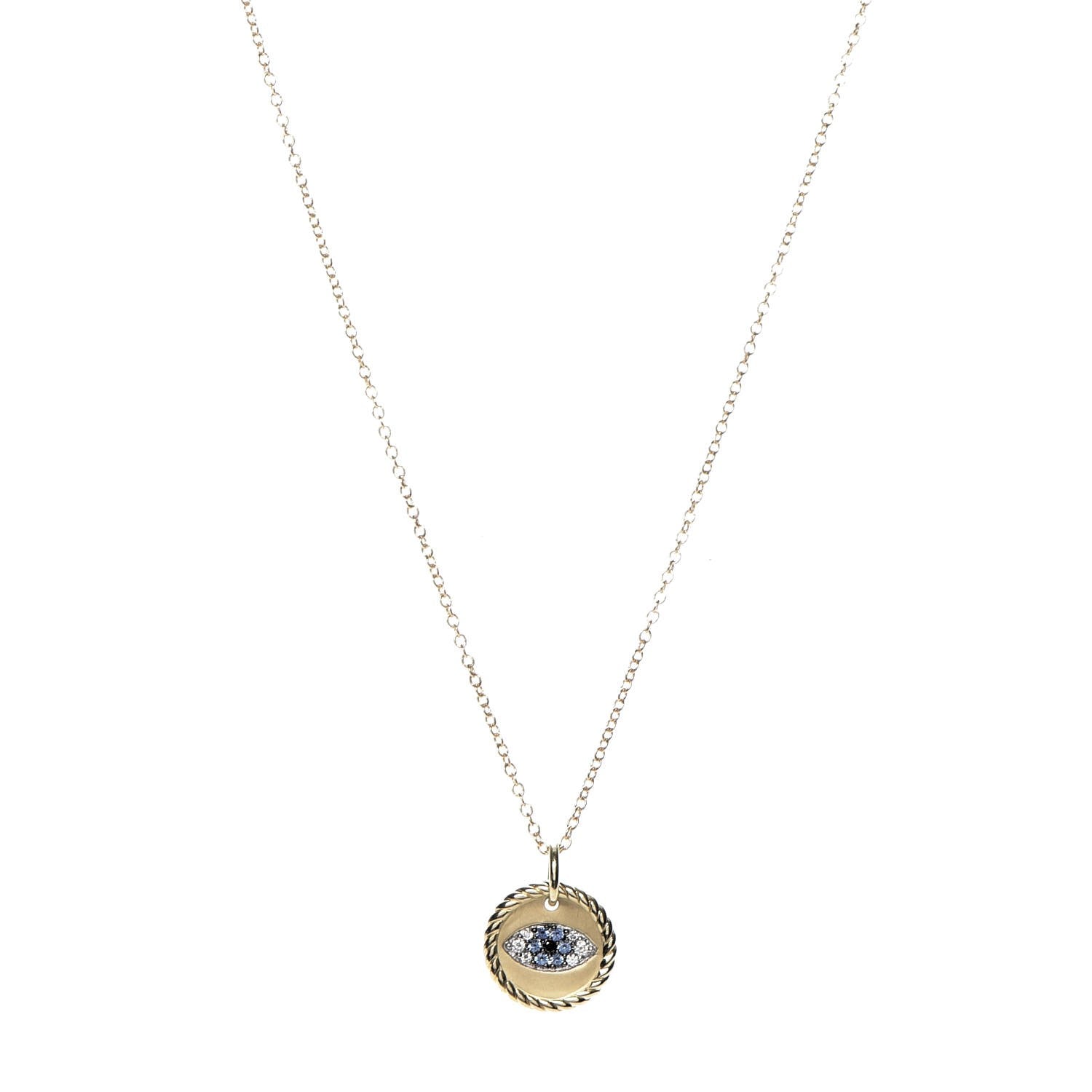 David Yurman 18K Yellow Gold Blue Sapphire Diamond Evil Eye Necklace 1 of 8