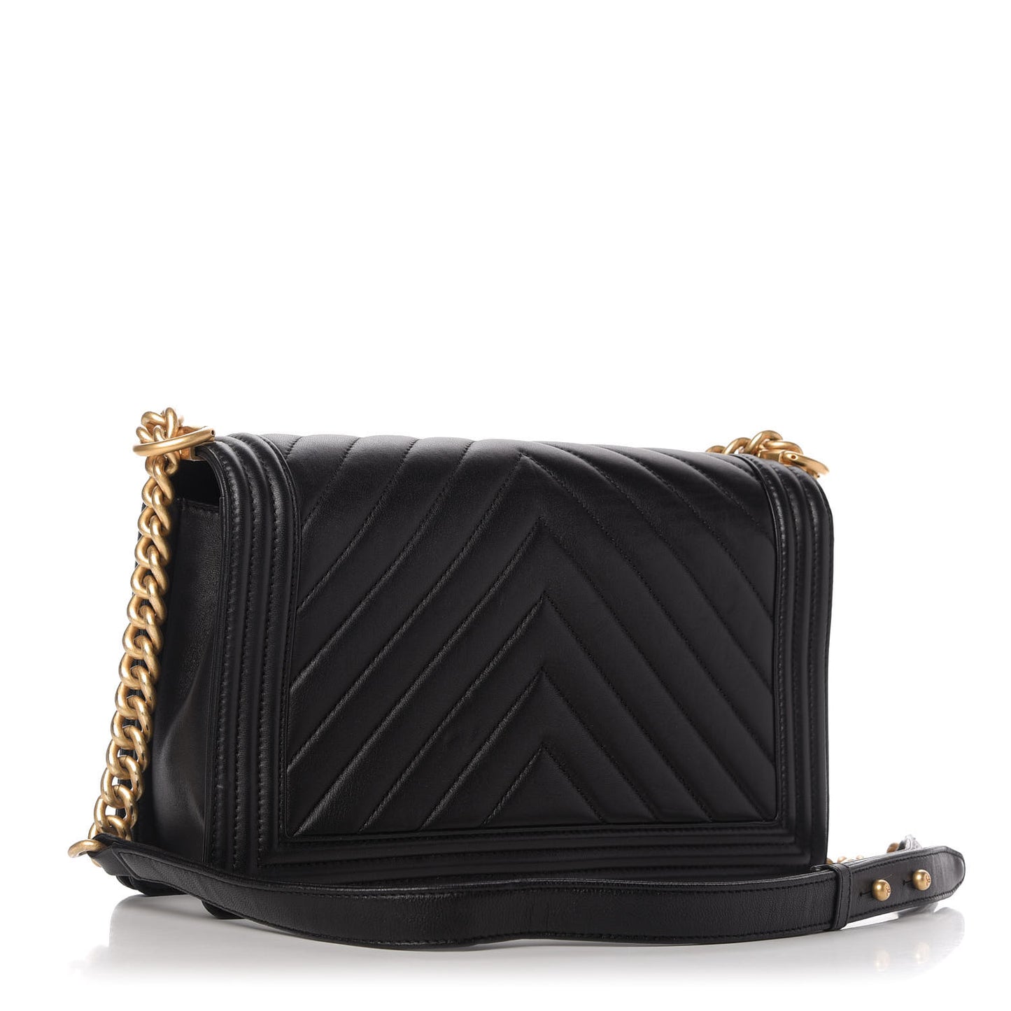 Lambskin Chevron Quilted New Medium Boy Flap Black