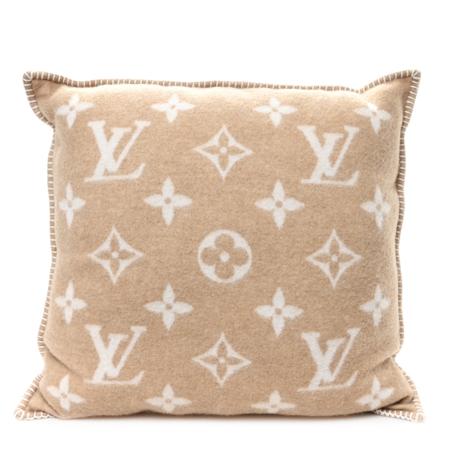 Wool Cashmere Neo Monogram Cushion Pillow Beige