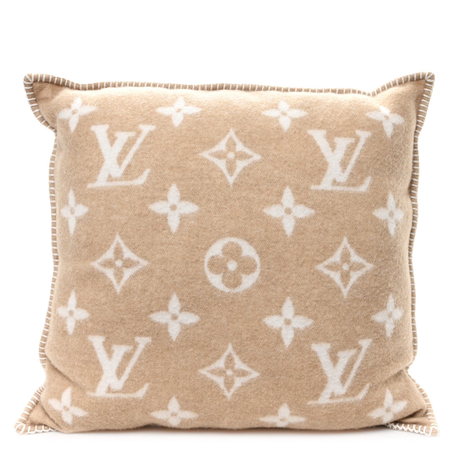 Louis Vuitton Wool Cashmere Neo Monogram Cushion Pillow Beige 1 of 4
