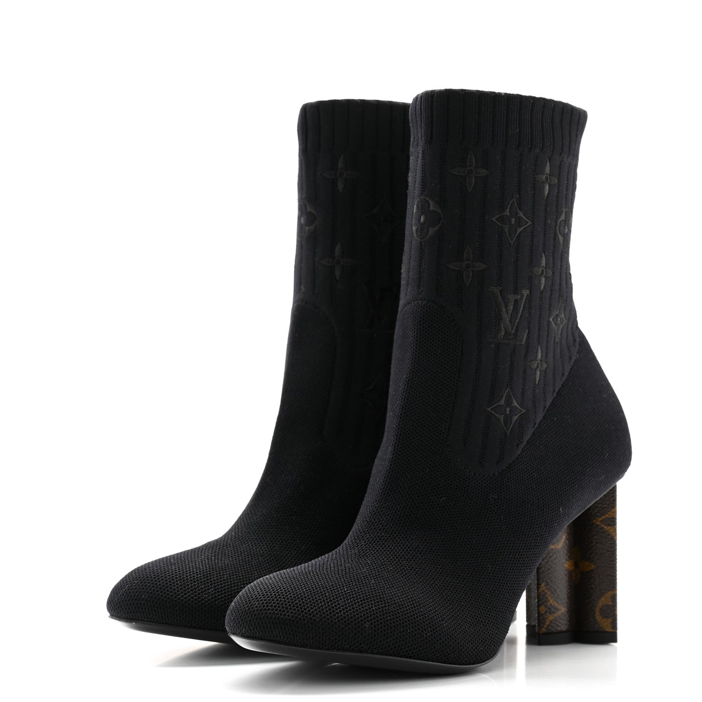Monogram Stretch Fabric Silhouette Ankle Boots 38 Black