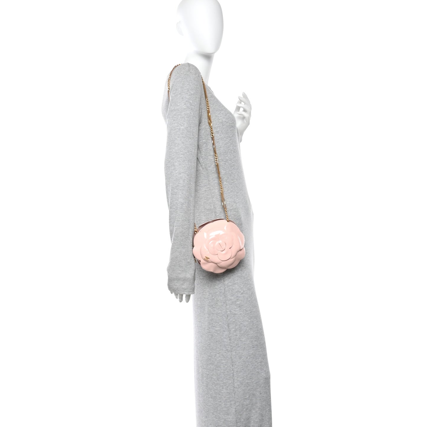 Patent Lambskin Camellia Bouquet Clutch With Chain Light Pink