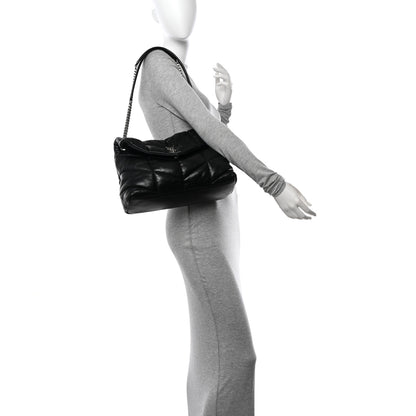 Saint Laurent Lambskin Quilted Medium Loulou Puffer Monogram Chain Satchel Black 2 of 10