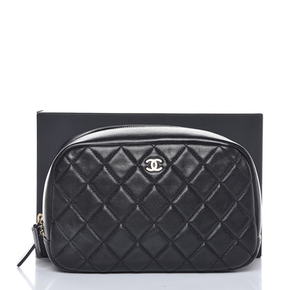 Chanel Lambskin Quilted Medium Curvy Pouch Cosmetic Case Black 8 of 8