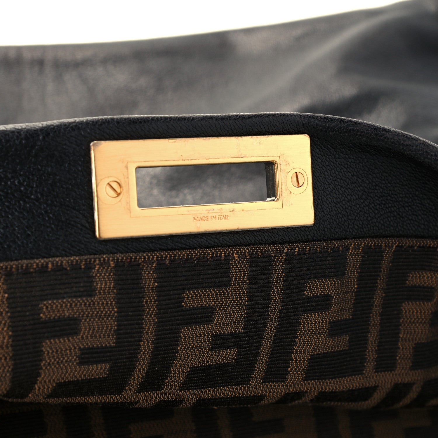 Fendi Goatskin Zucca Large Peekaboo Iconic Satchel Black Tobacco 6 of 14