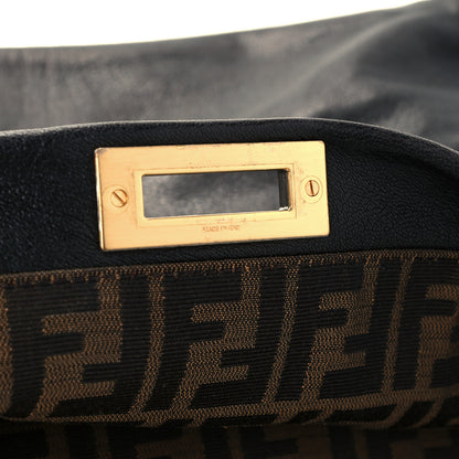 Fendi Goatskin Zucca Large Peekaboo Iconic Satchel Black Tobacco 6 of 14