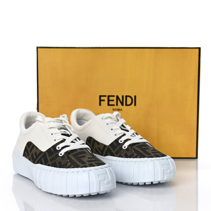 Fendi Fabric Jacquard Vitello Technical Fabric FF Womens Fendi Force Low Top Sneakers 38 Tobacco Black Ultrawhite White 10 of 10