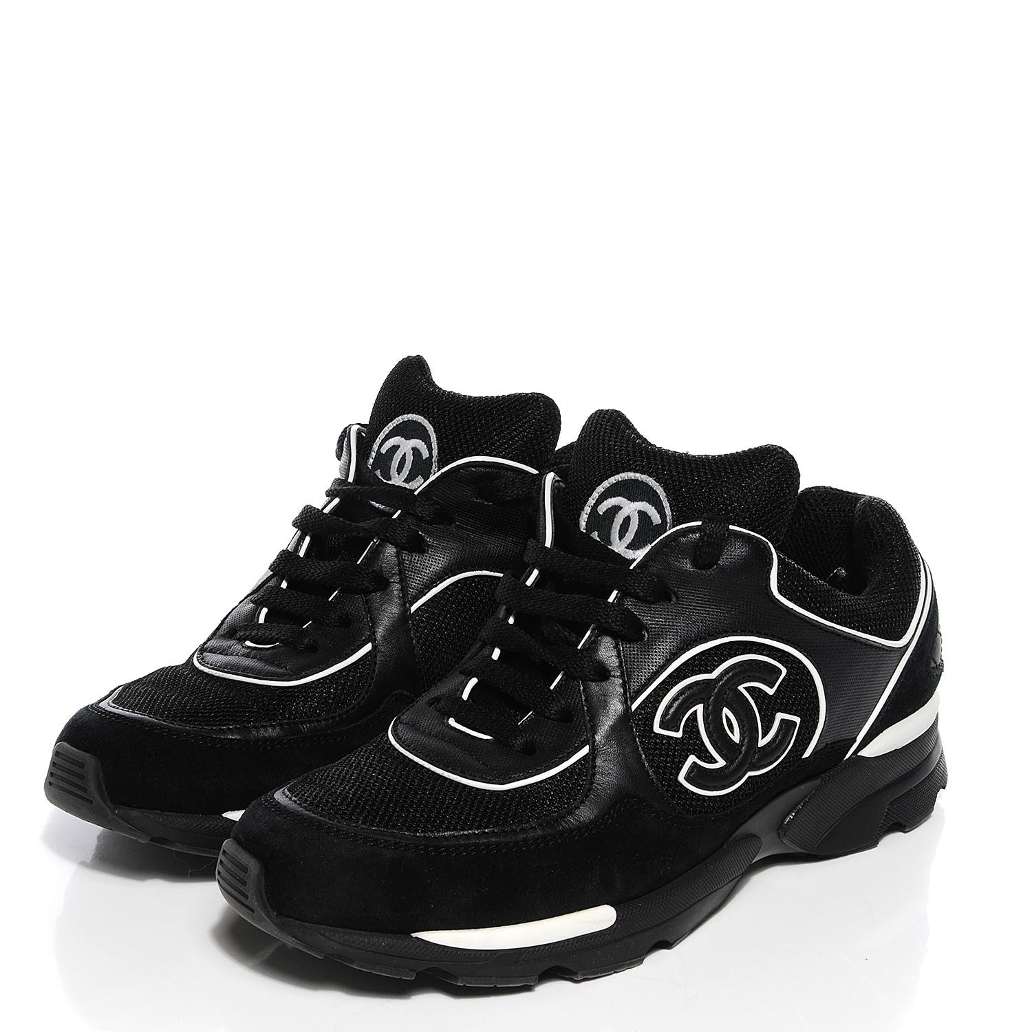 Chanel Suede Calfskin CC Sneakers Black White 36.5 3 of 7