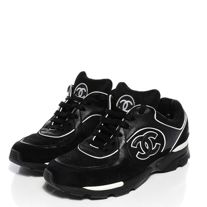 Chanel Suede Calfskin CC Sneakers Black White 36.5 3 of 7