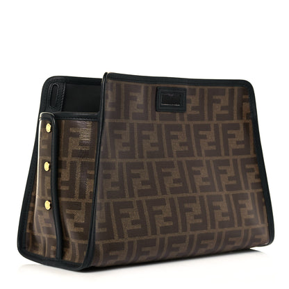 Fendi Glazed Fabric Vitello Century FF 1974 Stamp Patch Mini Peekaboo Defender Cover Mogano Panna Black 3 of 16