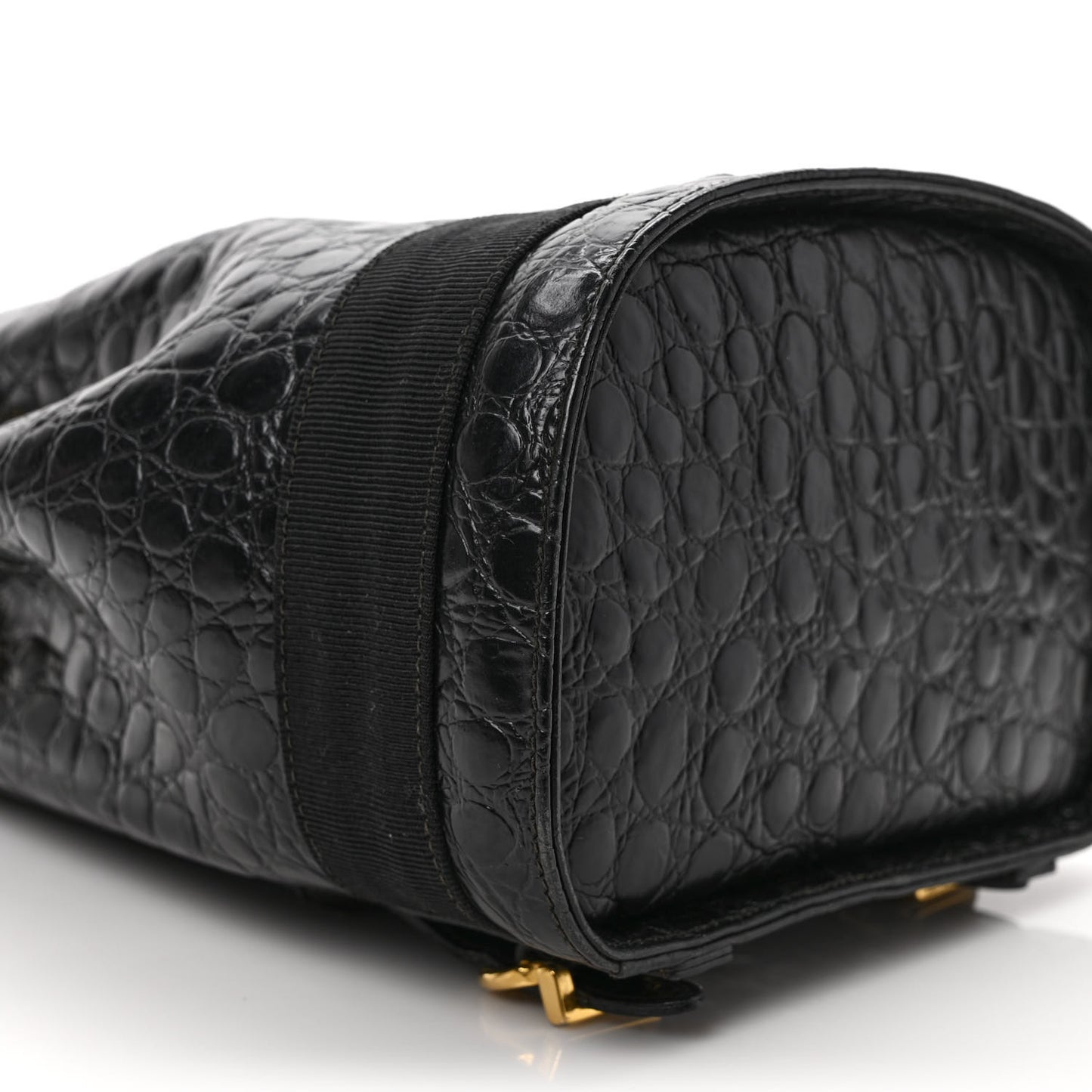 Calfskin Crocodile Embossed Vara Bow Bucket Bag Black