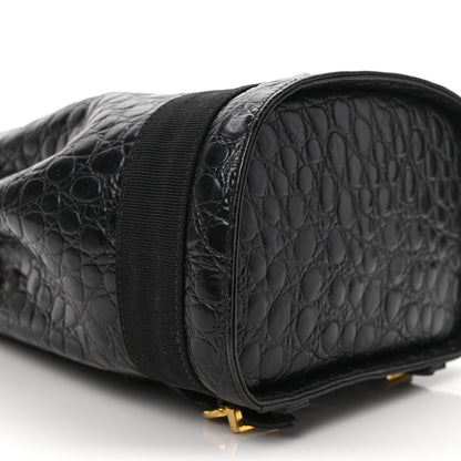 Salvatore Ferragamo Calfskin Crocodile Embossed Vara Bow Bucket Bag Black 7 of 8