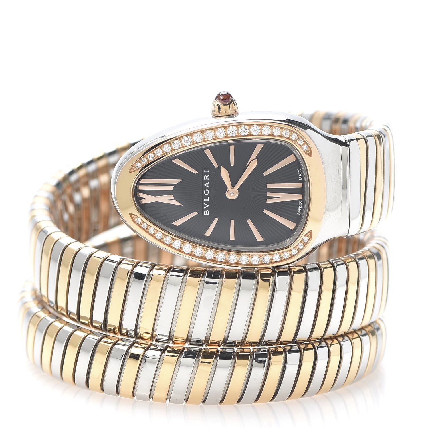 Bulgari Stainless Steel 18K Rose Gold Diamond Bezel 35mm Serpenti Tubogas Double Spiral Quartz Watch Black 3 of 6