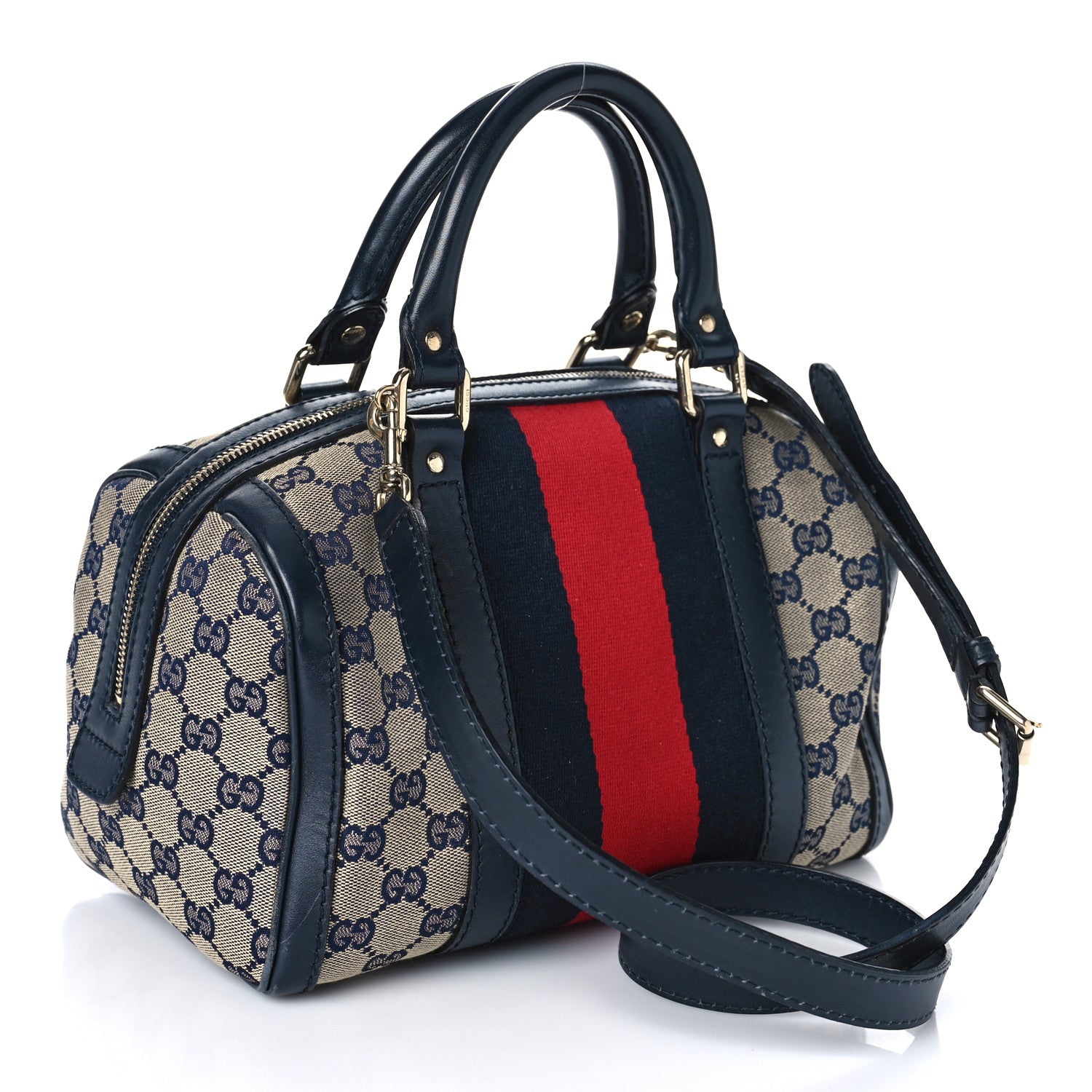 Gucci Monogram Vintage Web Small Boston Navy 3 of 12