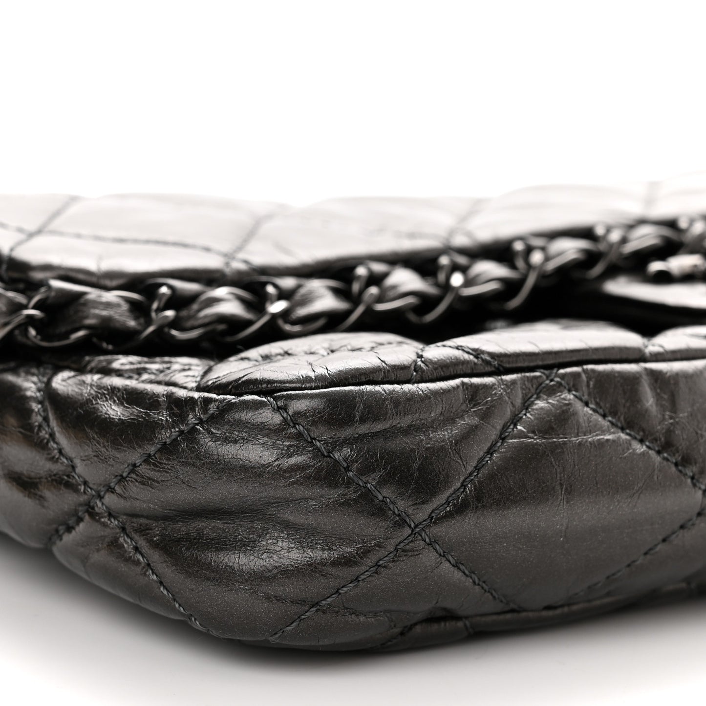 Metallic Aged Calfskin Quilted Small Chain Me Flap Black