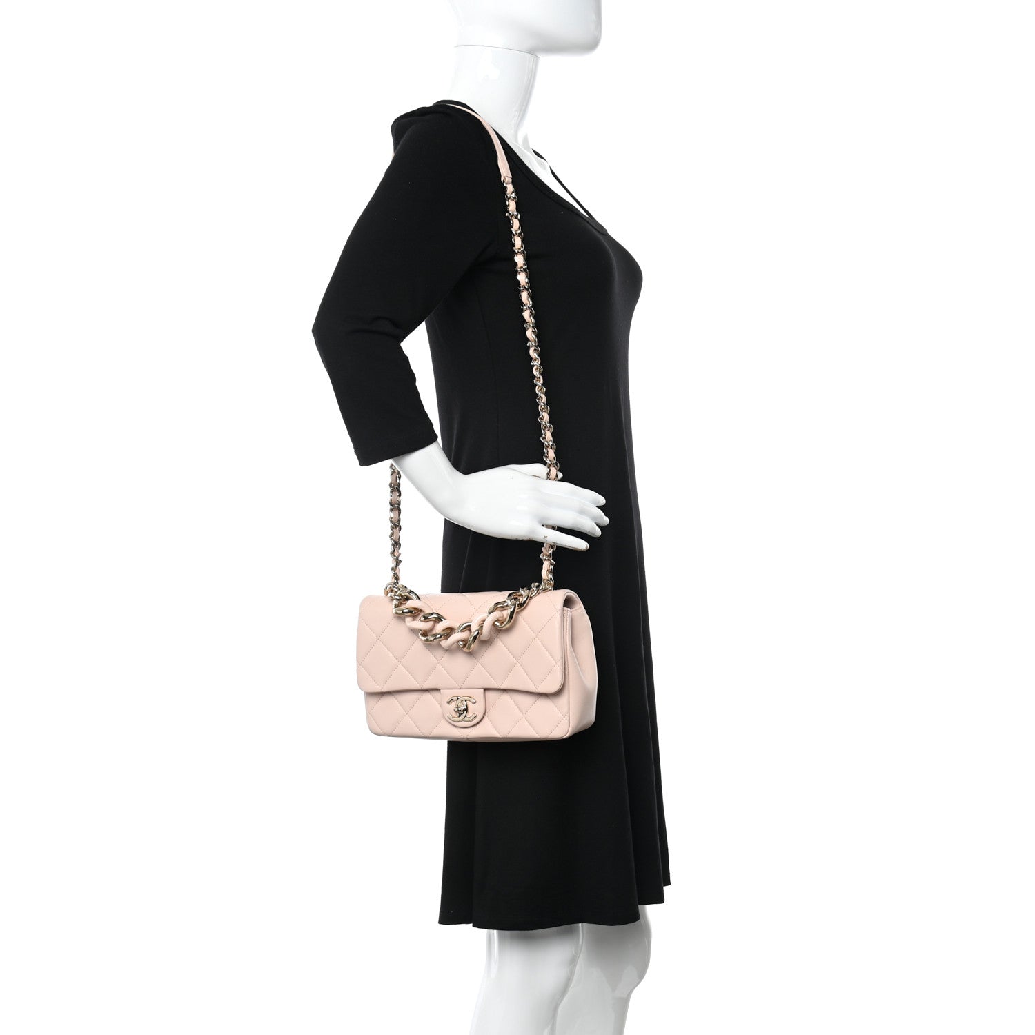 Chanel Lambskin Quilted Resin Bi-Color Chain Flap Bag Light Beige 2 of 11