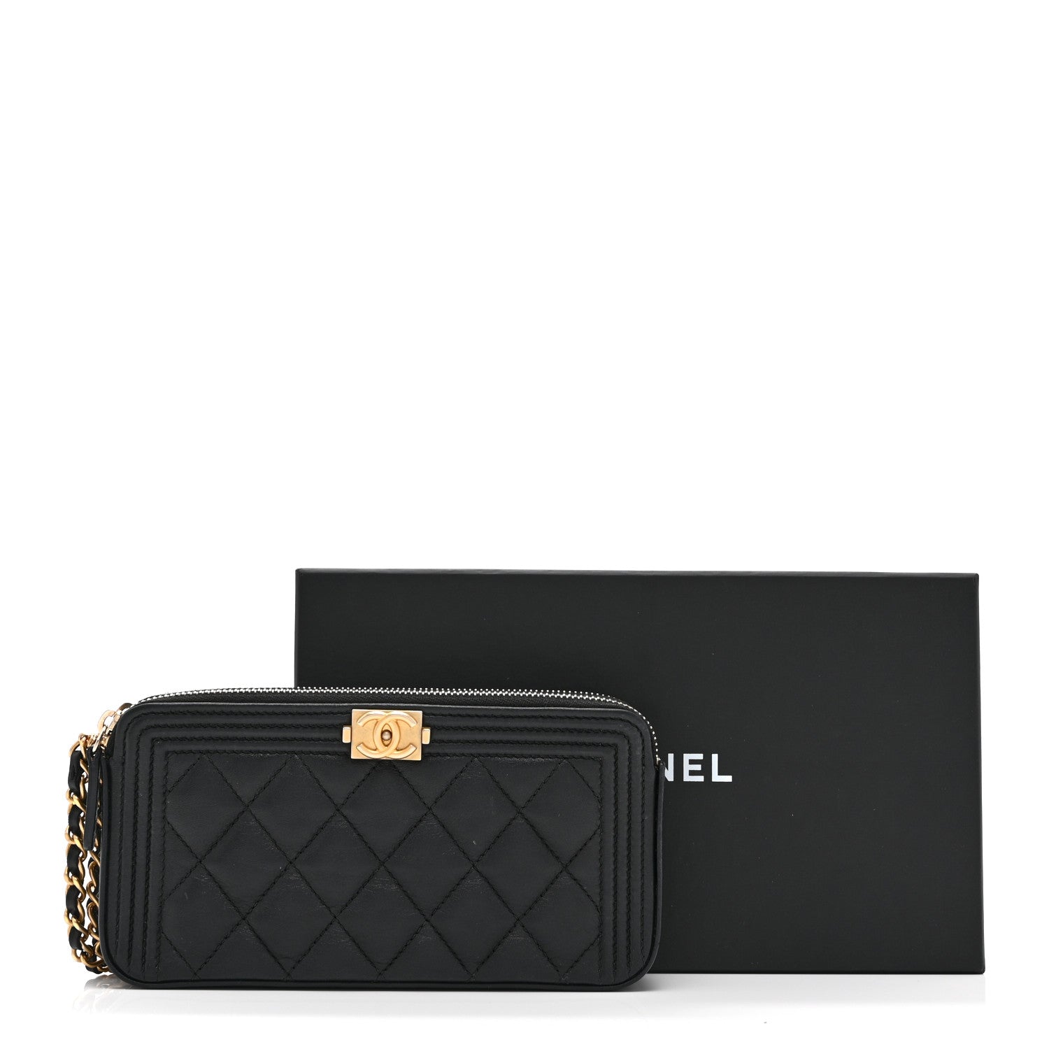 Chanel Calfskin Quilted Small Boy Clutch With Chain Black 12 of 12