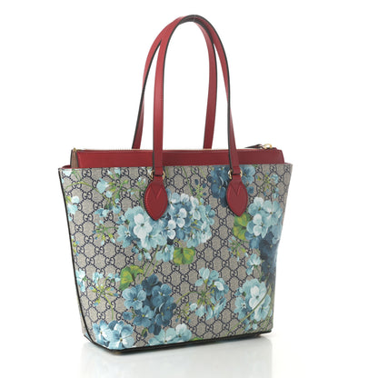 Gucci GG Supreme Monogram Blooms Medium Zippered Bucket Tote Beige Blue Navy Hibiscus Red 3 of 9
