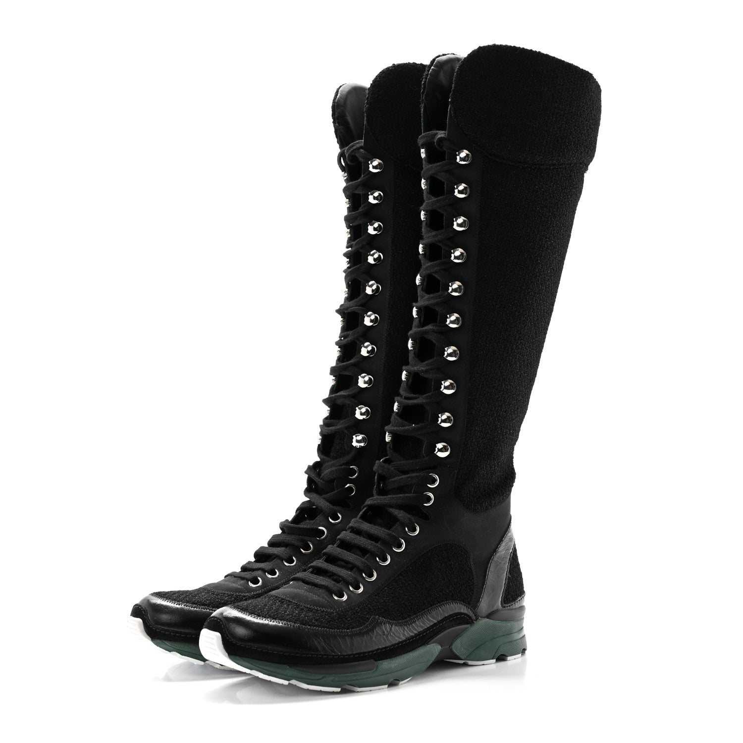 Chanel Tweed Patent Calfskin Sneaker High Boots 38.5 Black 3 of 10