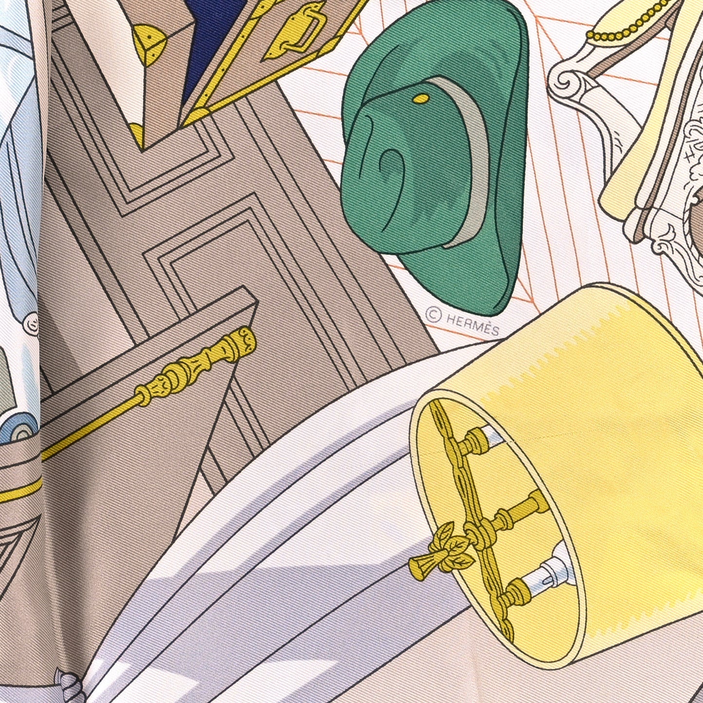 Silk Mystere Au 24 Faubourg Scarf 90 Gris Perle Vert Jaune